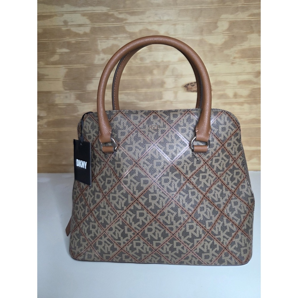 DKNY "Bryant" Dome Satchel In Monogram Brown New with Tag Bag Purse - Picture 1 of 5